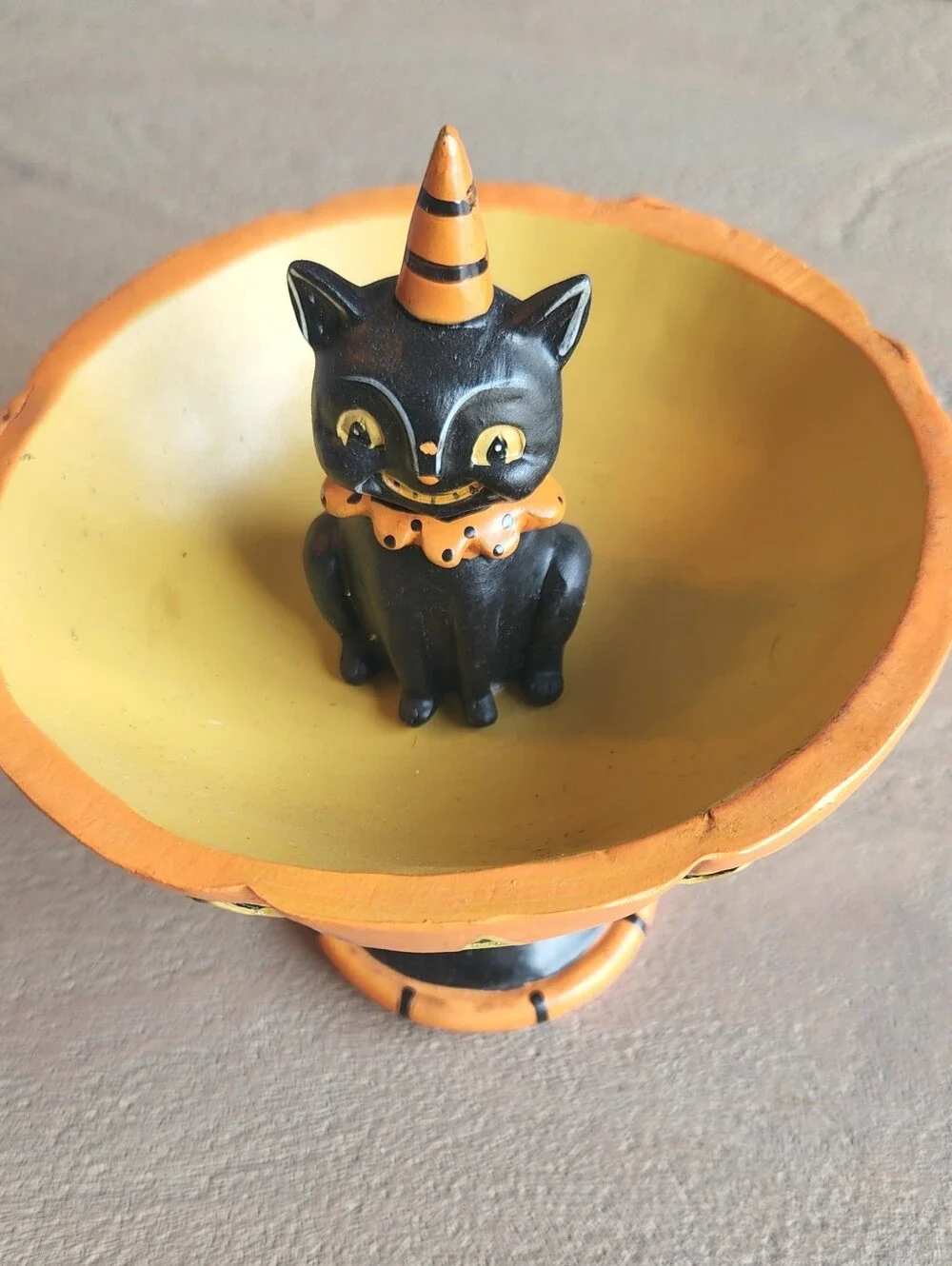 Johanna Parker HALLOWEEN Black Cat In JOL Pedestal Treat BOWL 6.75” Decoration